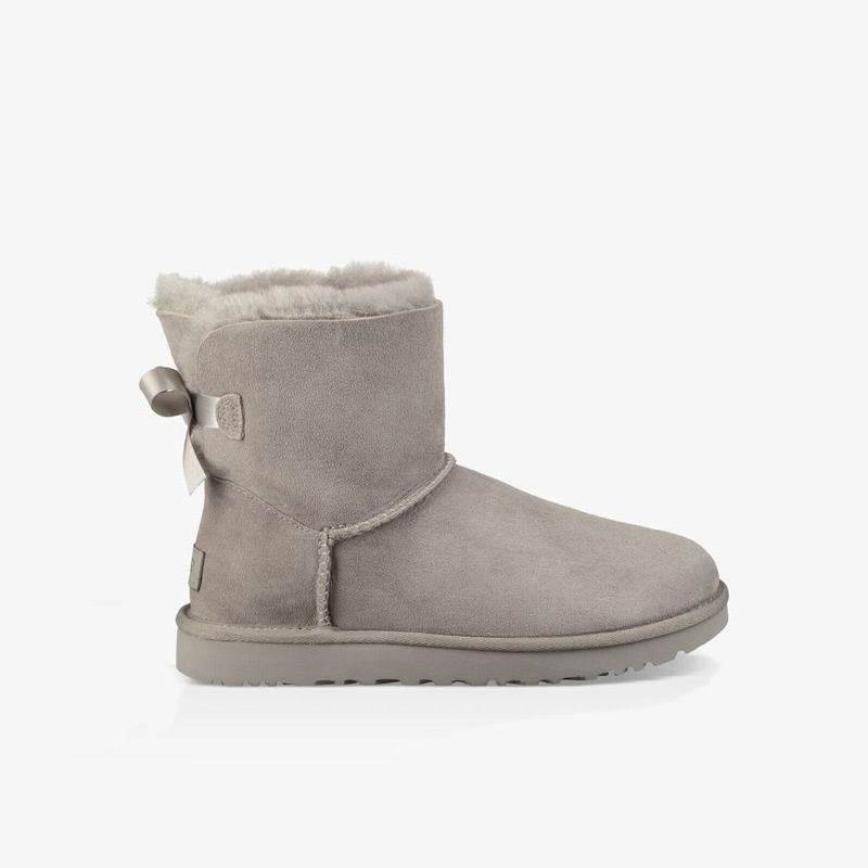 Bottes Classic UGG Mini Bailey Bow II Femme Grise Soldes 828EHYKL